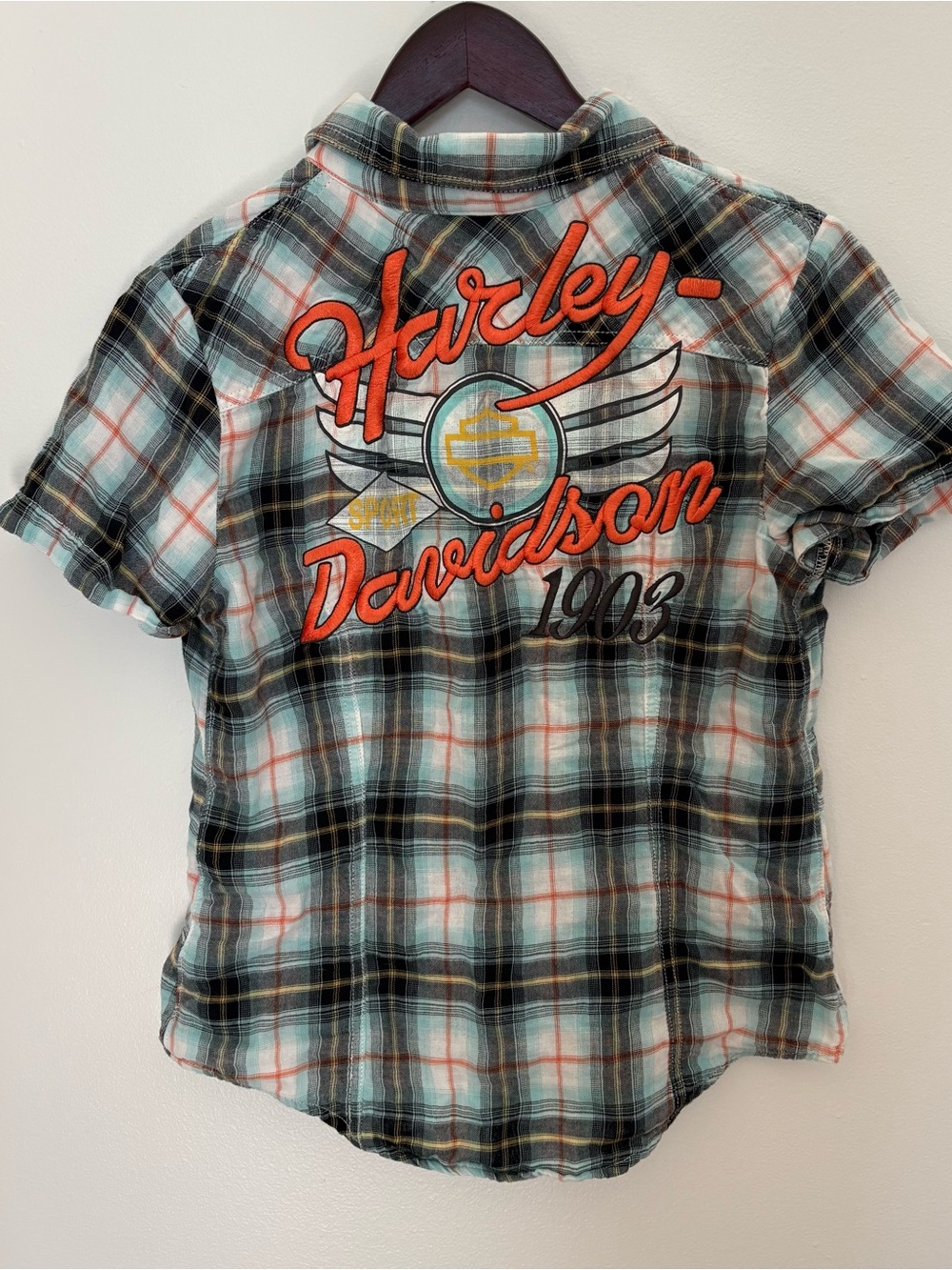 Harley Davidson button up plaid top